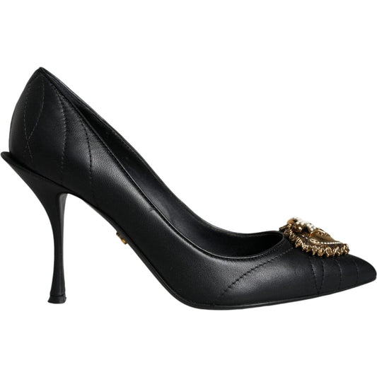 Dolce & Gabbana Black Leather Heart DEVOTION Pumps Shoes Dolce & Gabbana