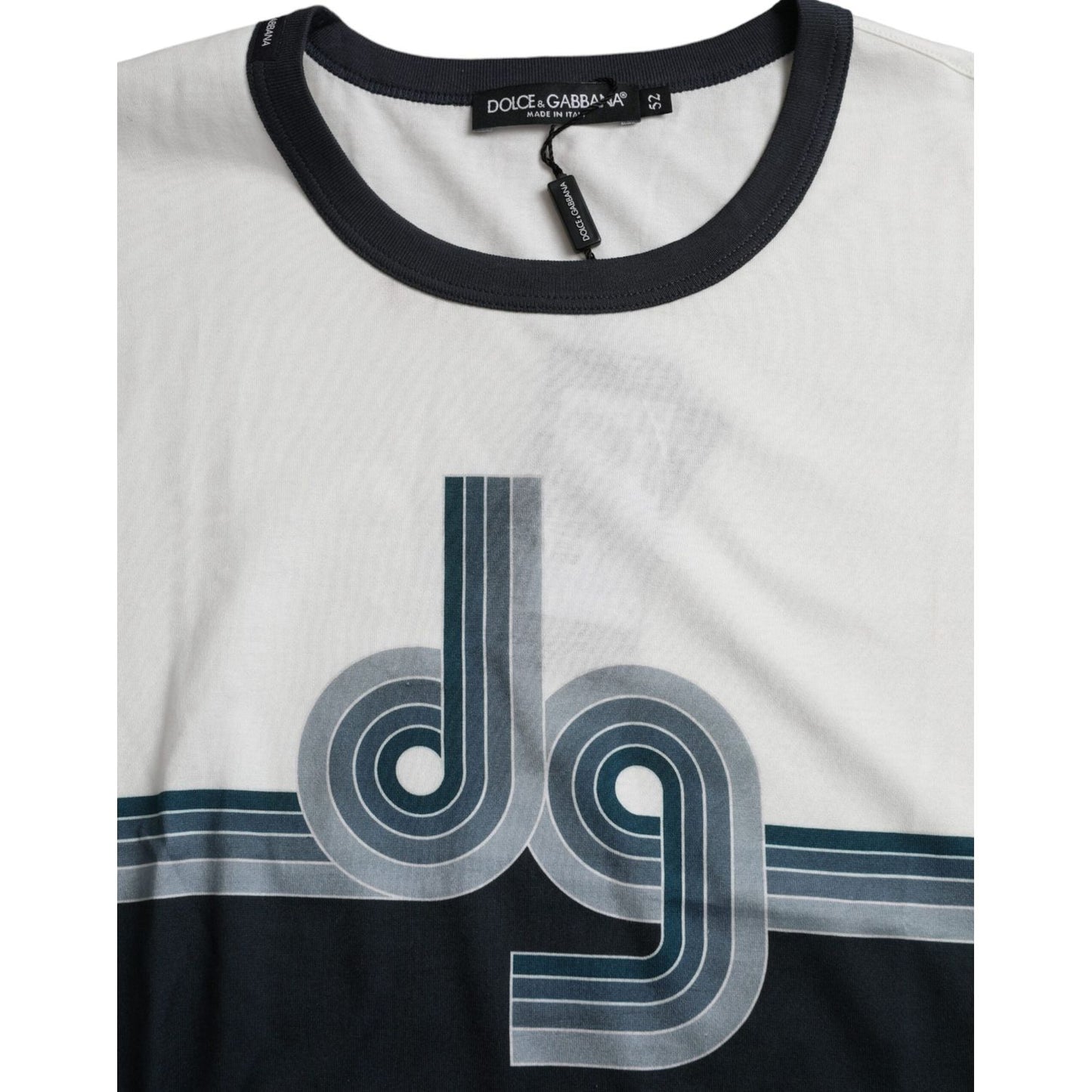 Dolce & Gabbana White Blue Cotton Logo Short Sleeve  T-shirt Dolce & Gabbana