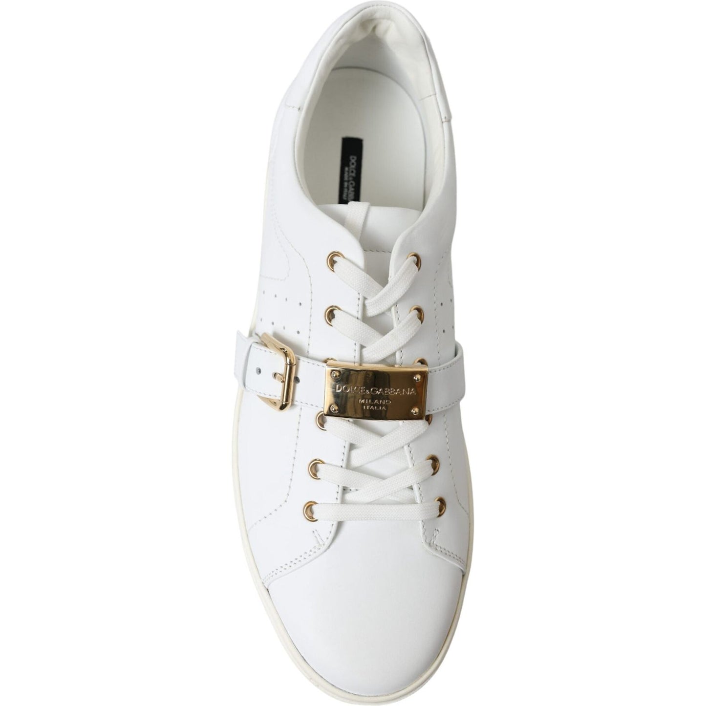 Dolce & Gabbana White Leather Gold Buckle Sneakers Shoes Dolce & Gabbana