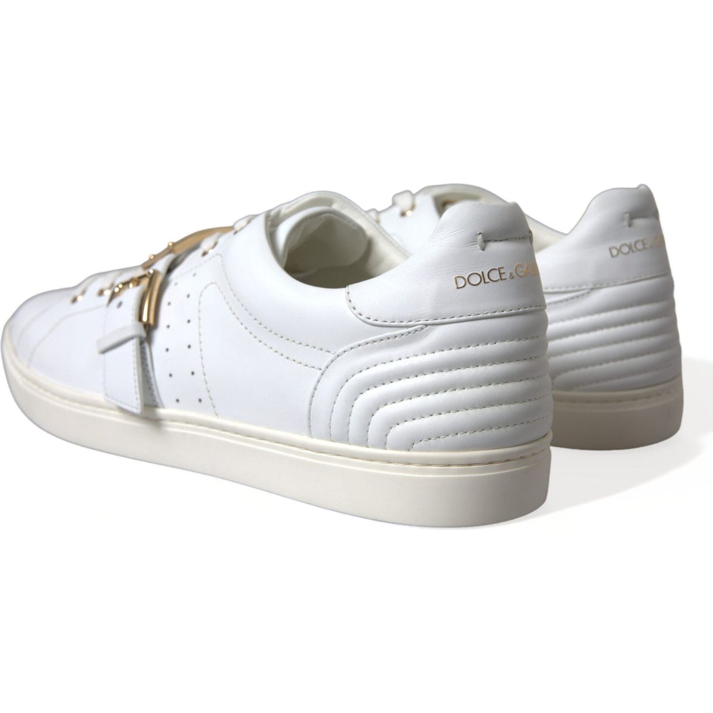 Dolce & Gabbana White Leather Gold Buckle Sneakers Shoes Dolce & Gabbana