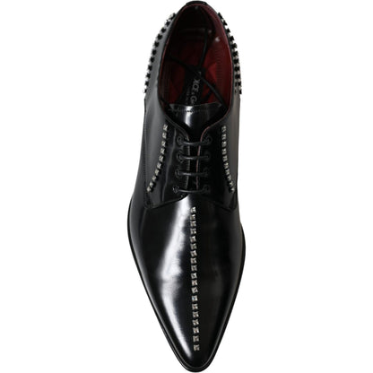 Dolce & Gabbana Black Leather Crystal Dress Formal Shoes