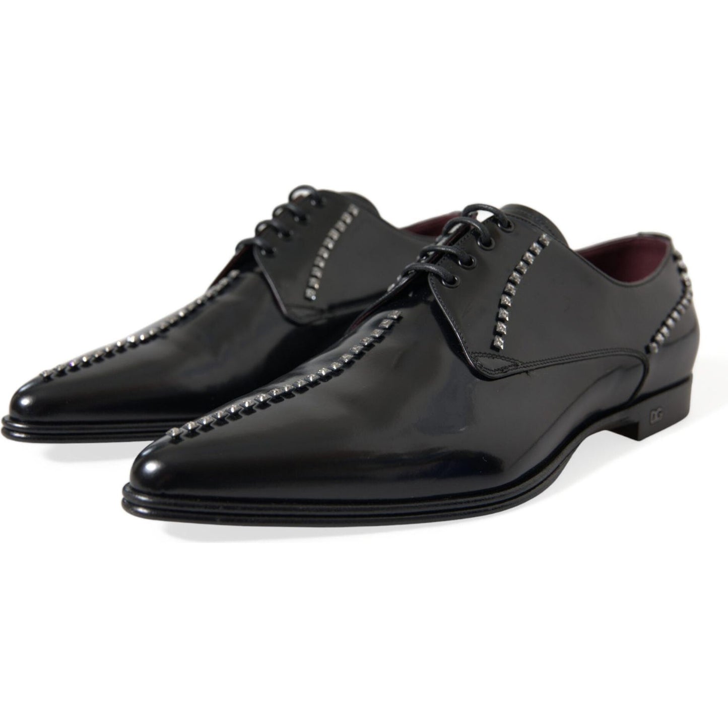 Dolce & Gabbana Black Leather Crystal Dress Formal Shoes