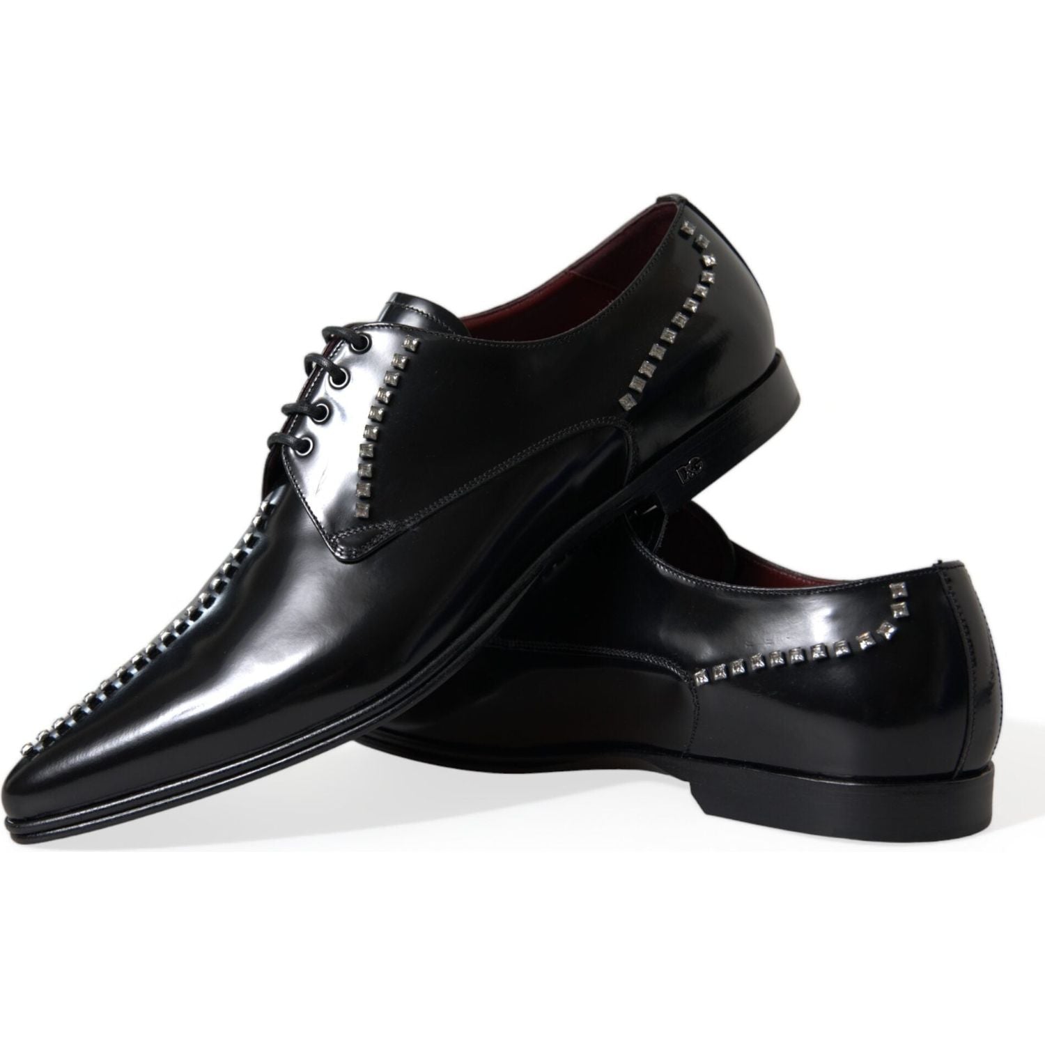Dolce & Gabbana Black Leather Crystal Dress Formal Shoes