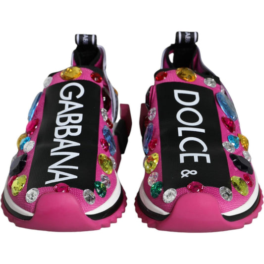 Dolce & Gabbana Pink Sorrento Crystals Low Top Sneakers Shoes Dolce & Gabbana