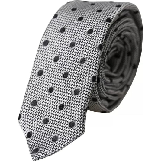 Dolce & Gabbana Black White Dot Fantasy Silk Adjustable Men Tie Dolce & Gabbana