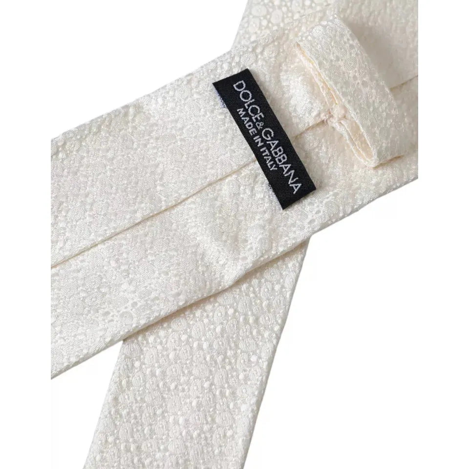 Dolce & Gabbana White 100% Silk Adjustable Necktie Men Tie Dolce & Gabbana