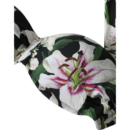 Dolce & Gabbana Black Lily Halter Swimwear Beachwear Bikini Top