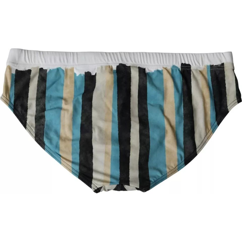 Dolce & Gabbana Multicolor Stripes Logo Beachwear Brief Swimwear Dolce & Gabbana