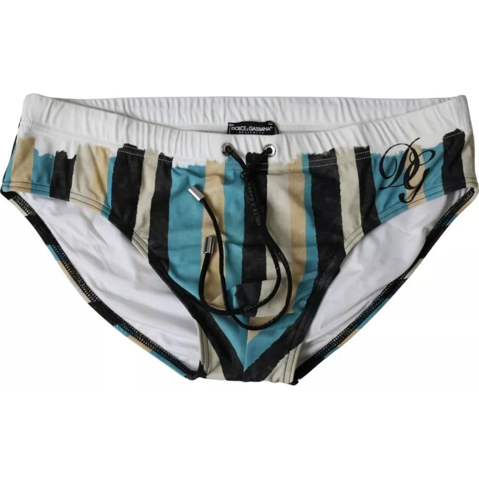 Dolce & Gabbana Multicolor Stripes Logo Beachwear Brief Swimwear Dolce & Gabbana