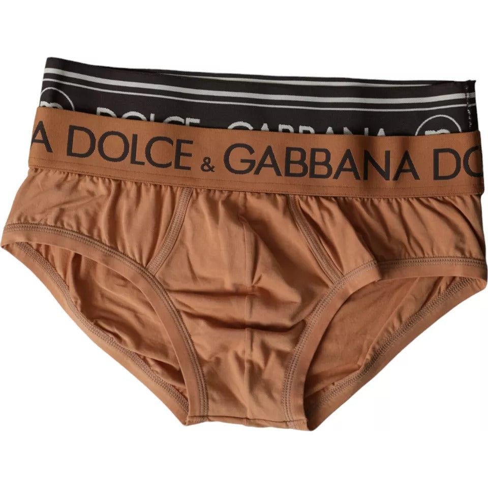 Dolce & Gabbana Brown Black Logo Cotton Stretch Mid Slip Underwear Dolce & Gabbana