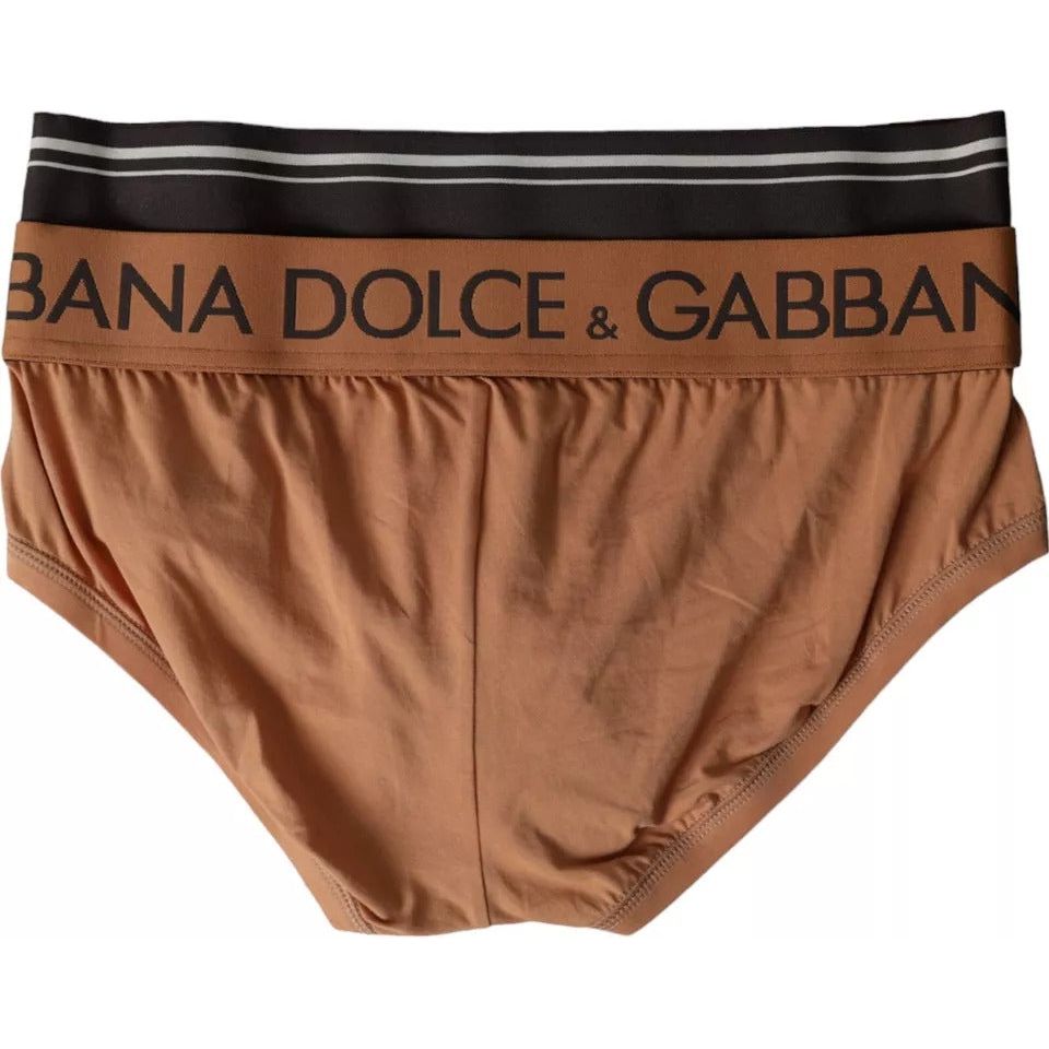 Dolce & Gabbana Brown Black Logo Cotton Stretch Mid Slip Underwear Dolce & Gabbana