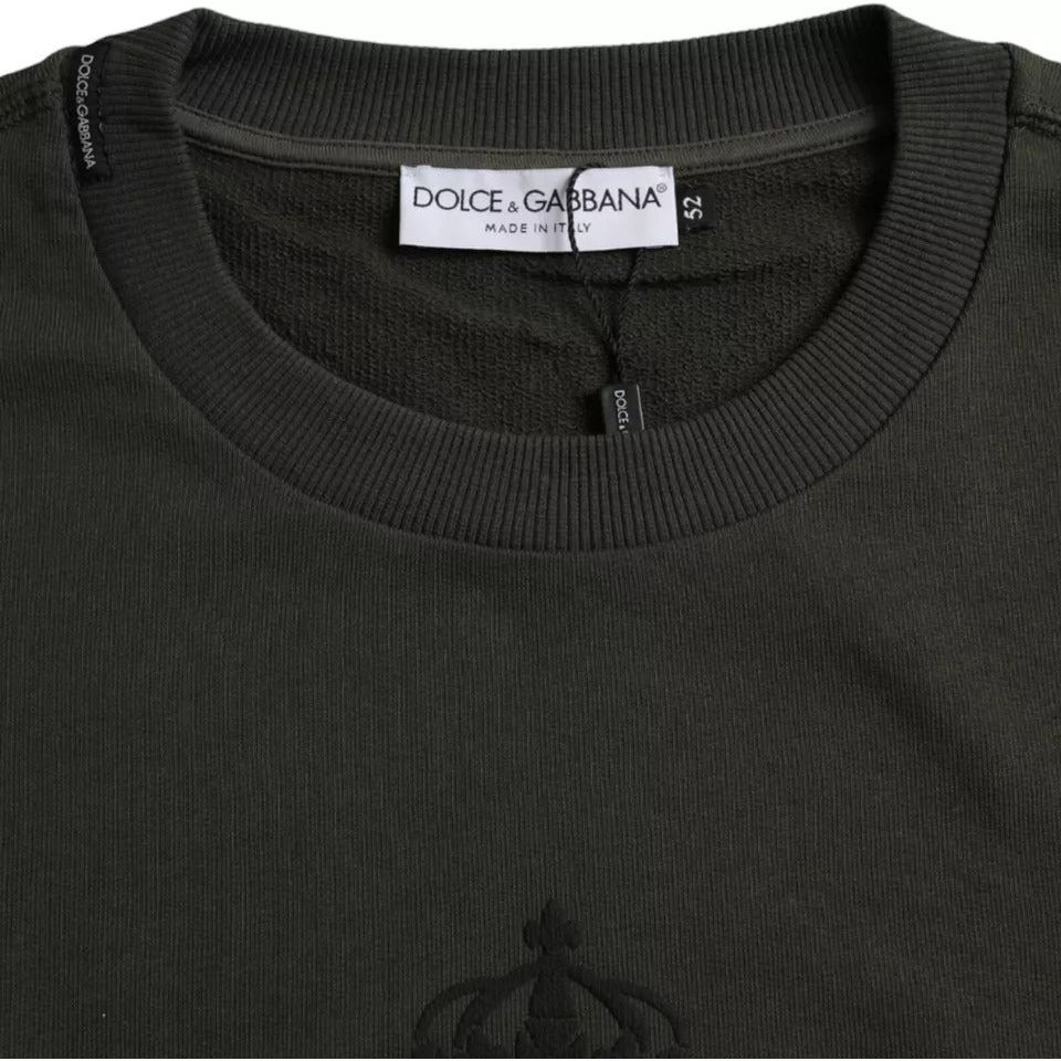 Dolce & Gabbana Gray Logo Cotton Crew Neck Pullover Sweater Dolce & Gabbana