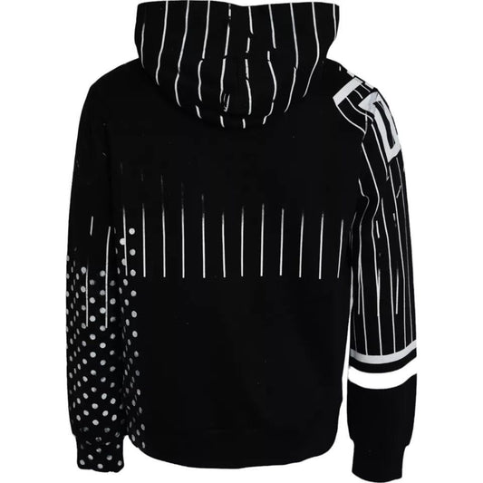 Dolce & Gabbana Black White Stripes Logo Hooded Sweater Dolce & Gabbana