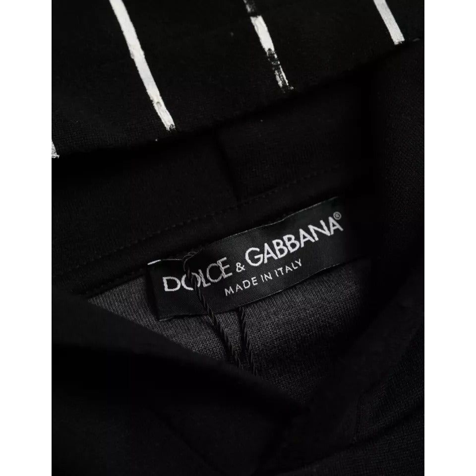 Dolce & Gabbana Black White Stripes Logo Hooded Sweater Dolce & Gabbana