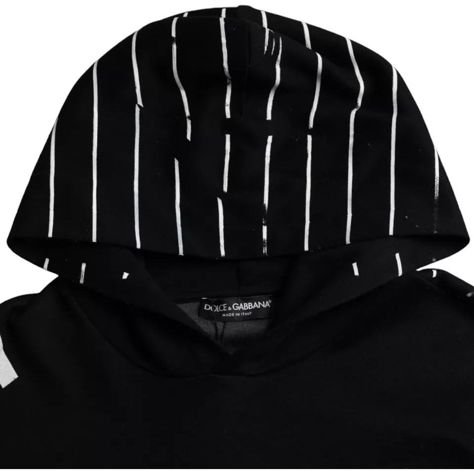 Dolce & Gabbana Black White Stripes Logo Hooded Sweater Dolce & Gabbana