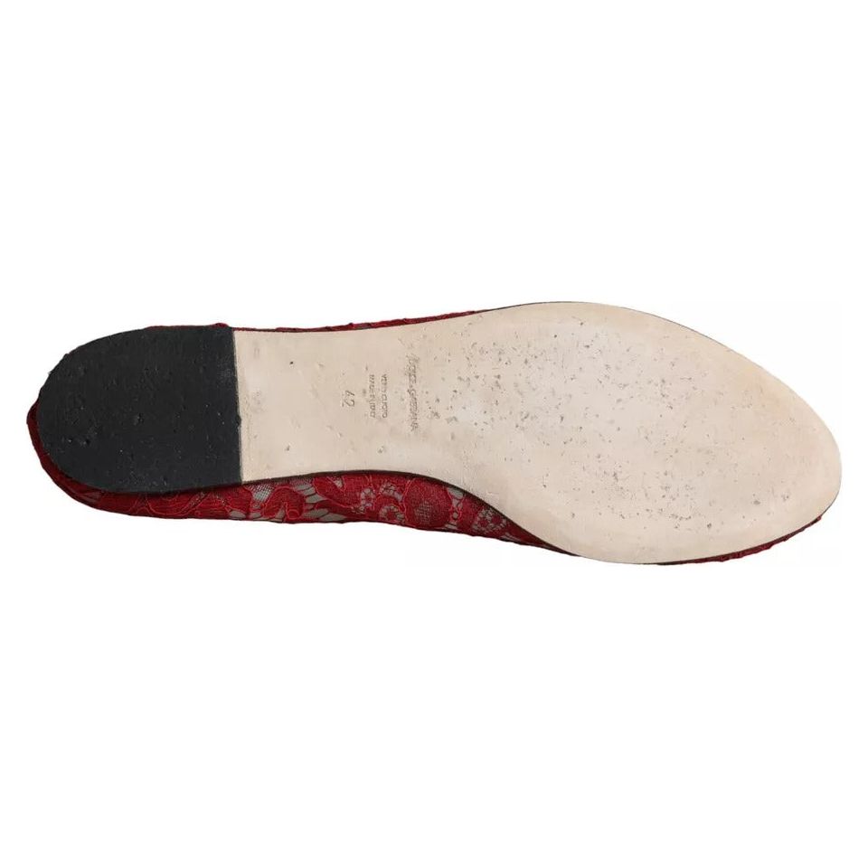 Dolce & Gabbana Red Lace Crystal Ballet Flats Loafers Shoes Dolce & Gabbana