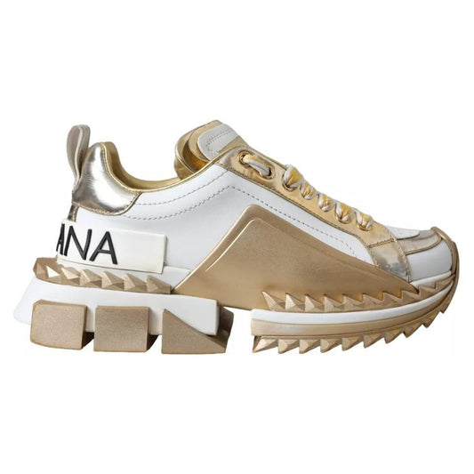 Dolce & Gabbana White Gold Super Queen Low Top Sneakers Shoes Dolce & Gabbana