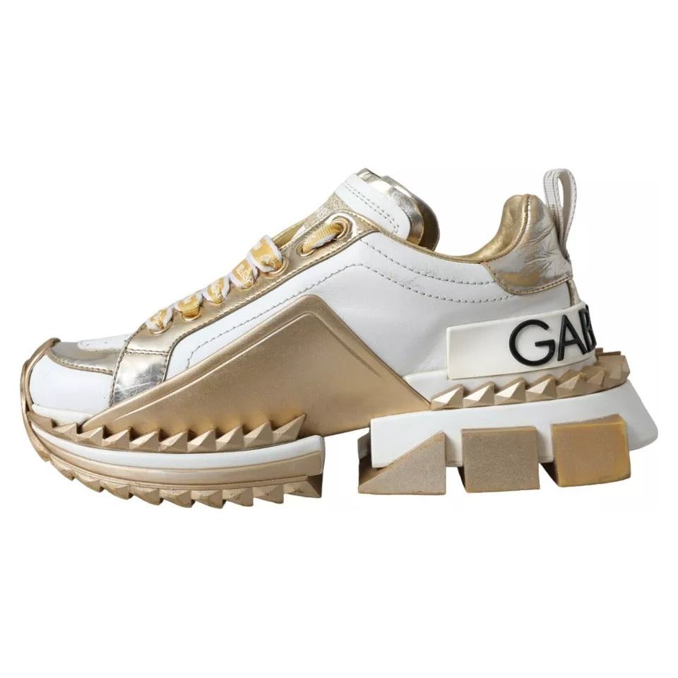 Dolce & Gabbana White Gold Super Queen Low Top Sneakers Shoes Dolce & Gabbana