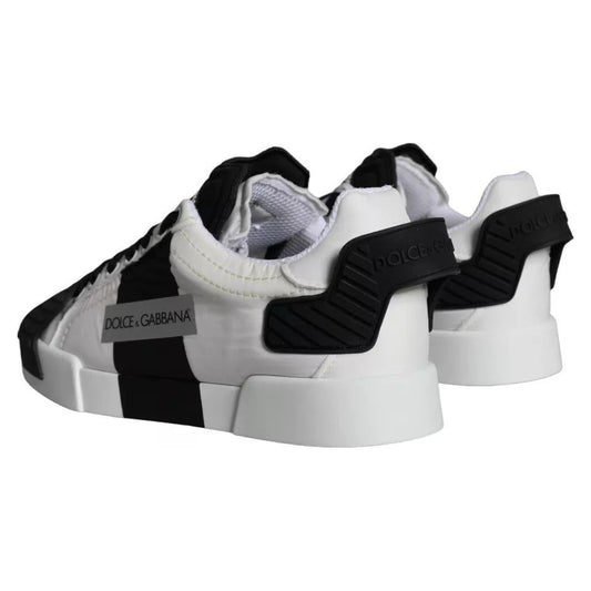 Dolce & Gabbana White Black Leather Low Top Women Sneaker Shoes Dolce & Gabbana