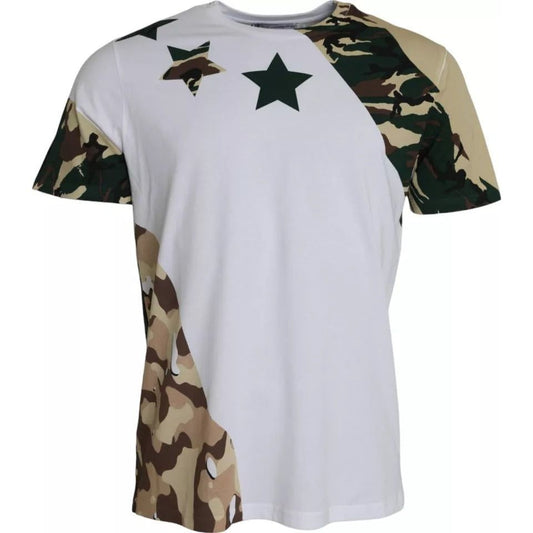 Dolce & Gabbana White Camouflage Stars Crew Neck Men T-shirt Dolce & Gabbana