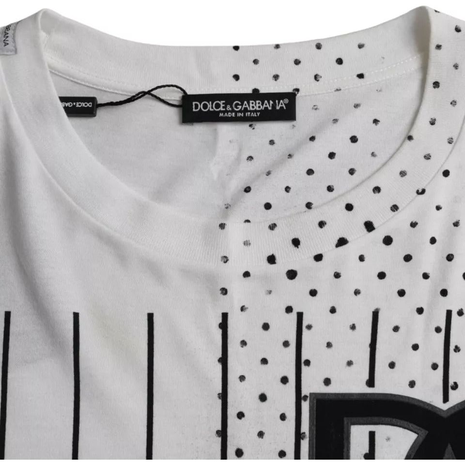 Dolce & Gabbana White Stripes Polka Dot Cotton Crew Neck T-shirt Dolce & Gabbana