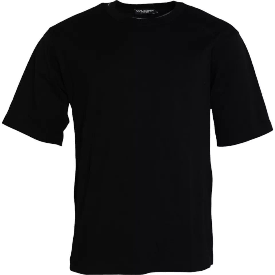 Dolce & Gabbana Black Logo Embossed Cotton Crew Neck T-shirt Dolce & Gabbana