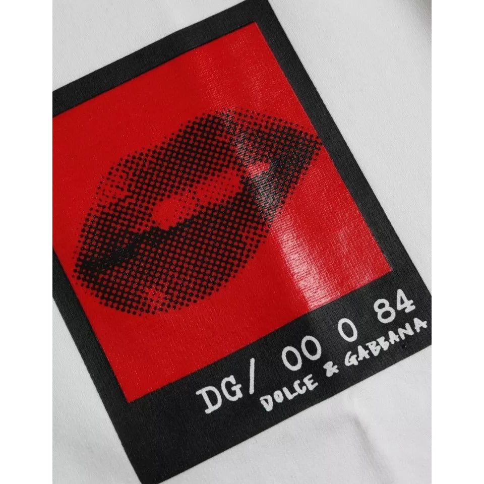 Dolce & Gabbana White Red Lips Print Cotton Men T-shirt Dolce & Gabbana