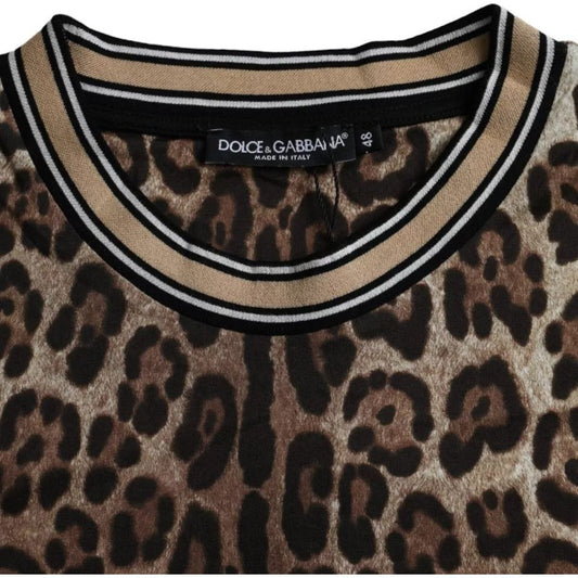 Dolce & Gabbana Brown Leopard Print Cotton Crew Neck T-shirt Dolce & Gabbana