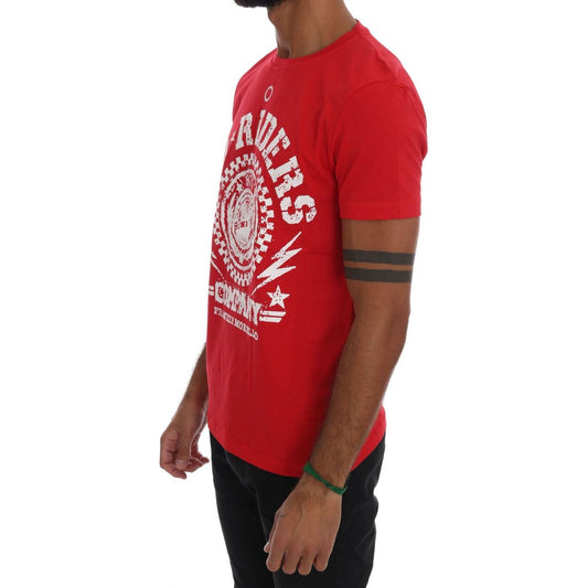 Frankie Morello Chic Red 'RIDERS' Motive Crewneck Tee Frankie Morello