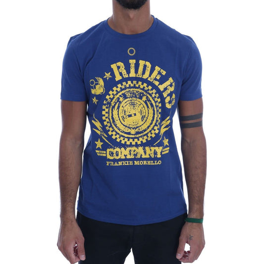 Frankie Morello Stylish Blue Riders Motif Cotton Tee Frankie Morello