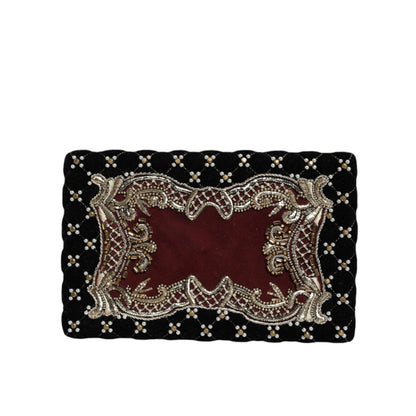 Dolce & Gabbana Bordeaux Black Velvet Gold Frame Clutch Evening Purse Bag