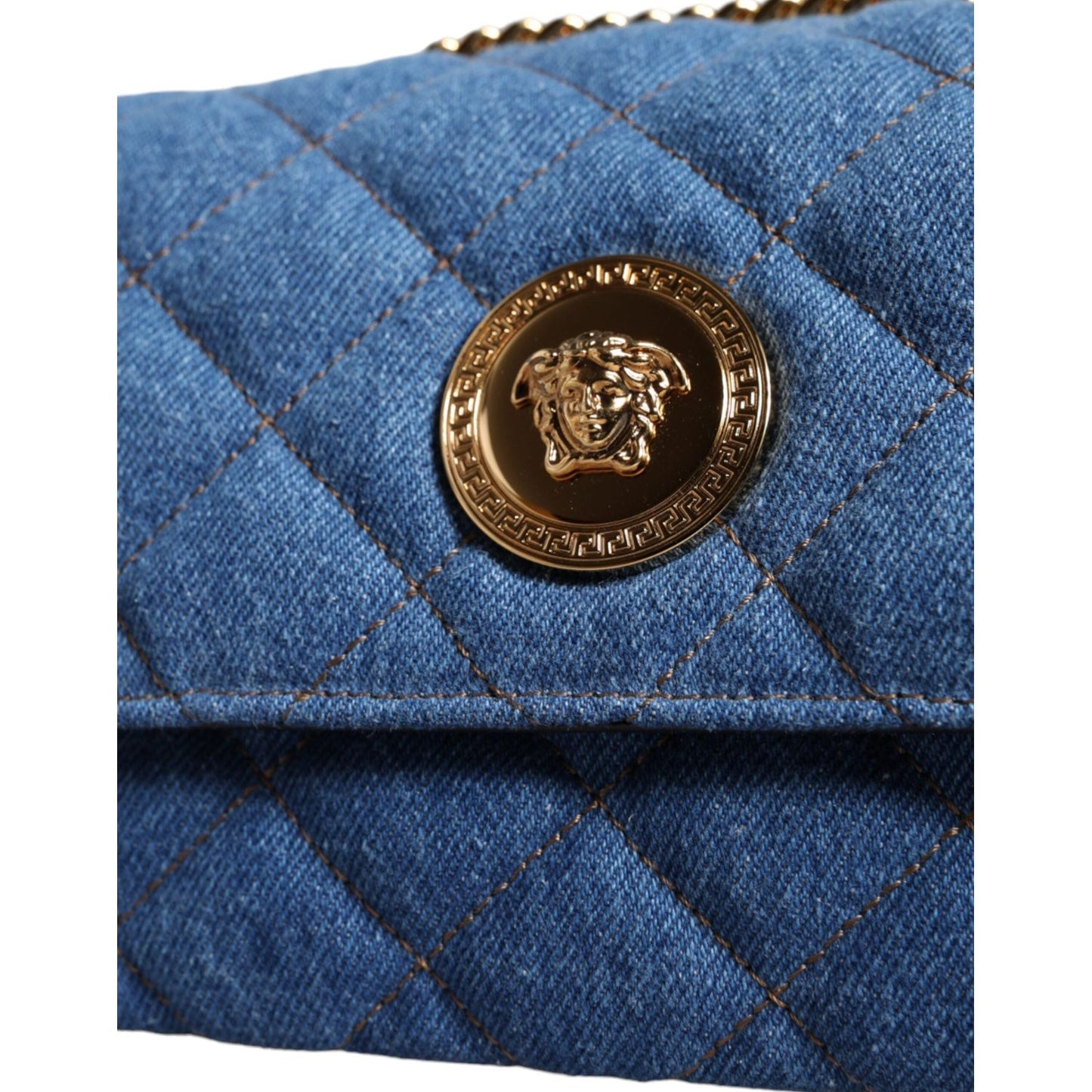 Versace Blue Quilted Denim Leather Crossbody Shoulder Bag Versace