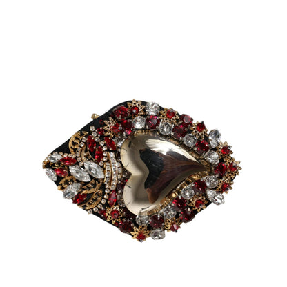 Dolce & Gabbana Gold Tone Brass Sacred Heart Crystal Embellished Brooch Brooch