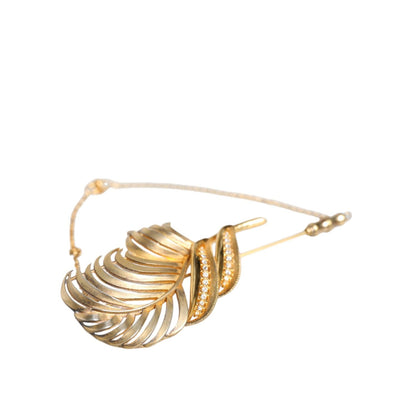 Dolce & Gabbana Gold Tone 925 Sterling Silver Leaf Crystal Chain Brooch Brooch