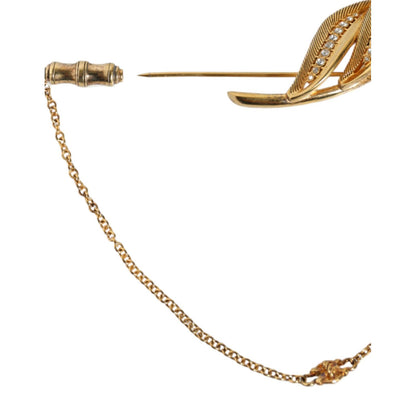 Dolce & Gabbana Gold Tone 925 Sterling Silver Leaf Crystal Chain Brooch Brooch