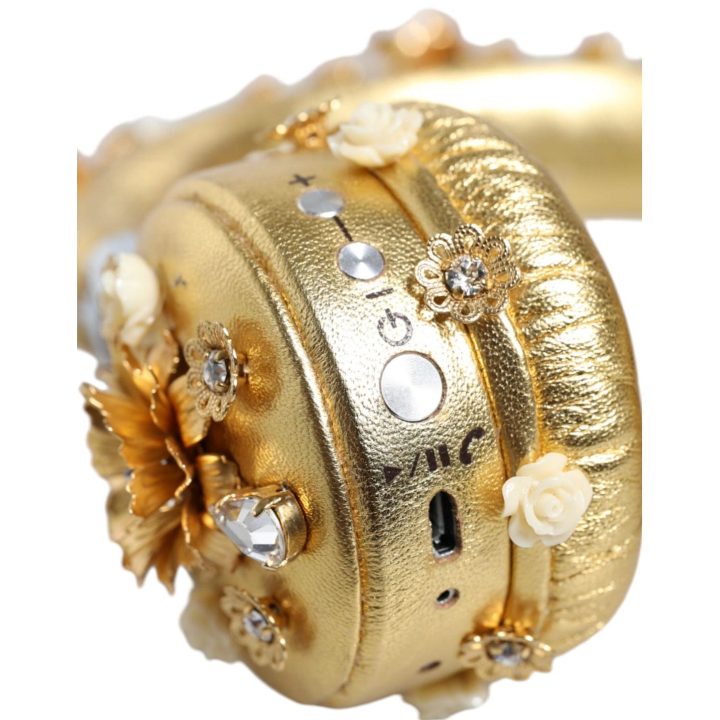Dolce & Gabbana Gold Leather Floral Crystal Angel Headset Headphones