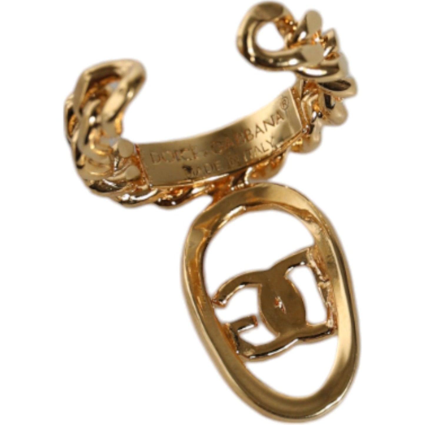 Dolce & Gabbana Gold Plated Open DG Logo Curb Chain Ring Dolce & Gabbana