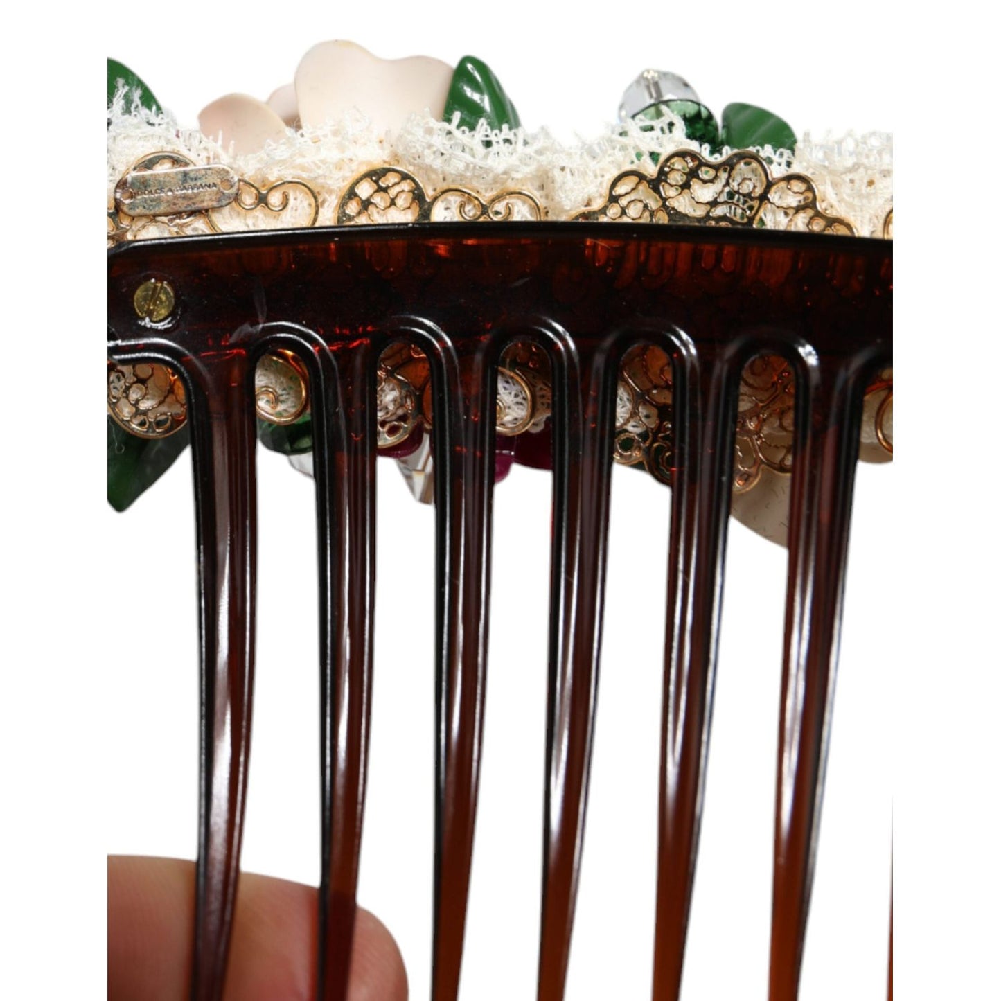 Dolce & Gabbana Brown Plastic Crystal Floral Women Hair Comb