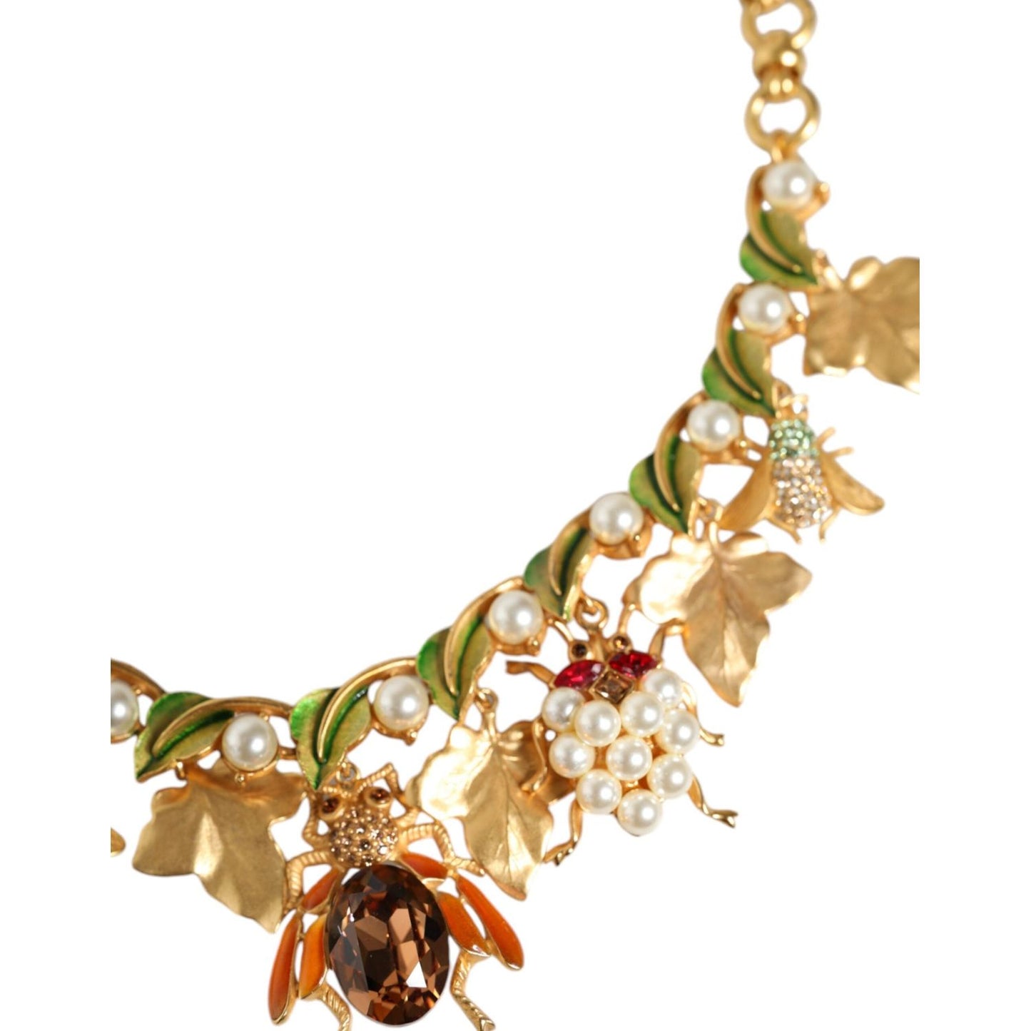 Dolce & Gabbana Gold Brass Crystal Bug Charm Pendant Statement Necklace Necklace