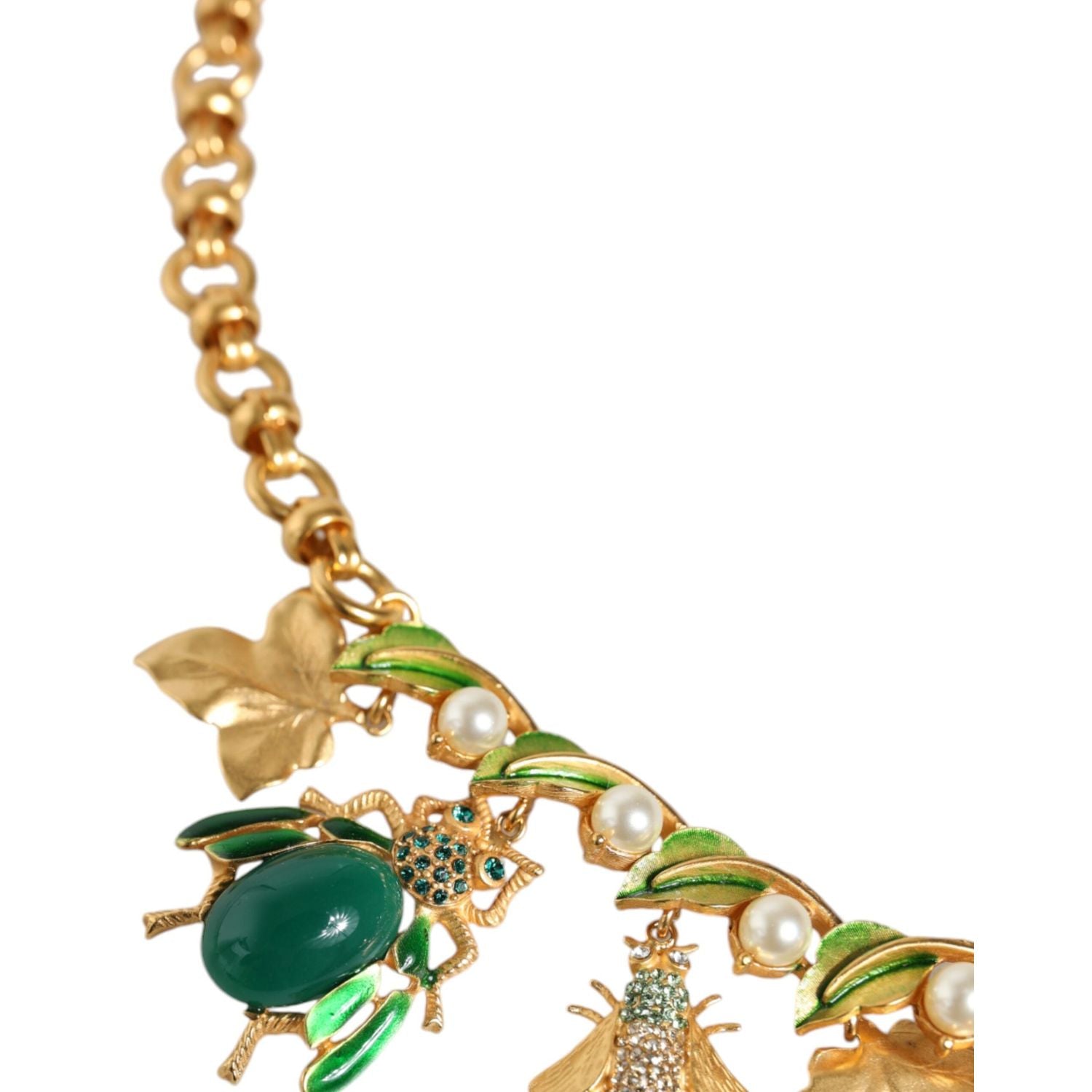 Dolce & Gabbana Gold Brass Crystal Bug Charm Pendant Statement Necklace