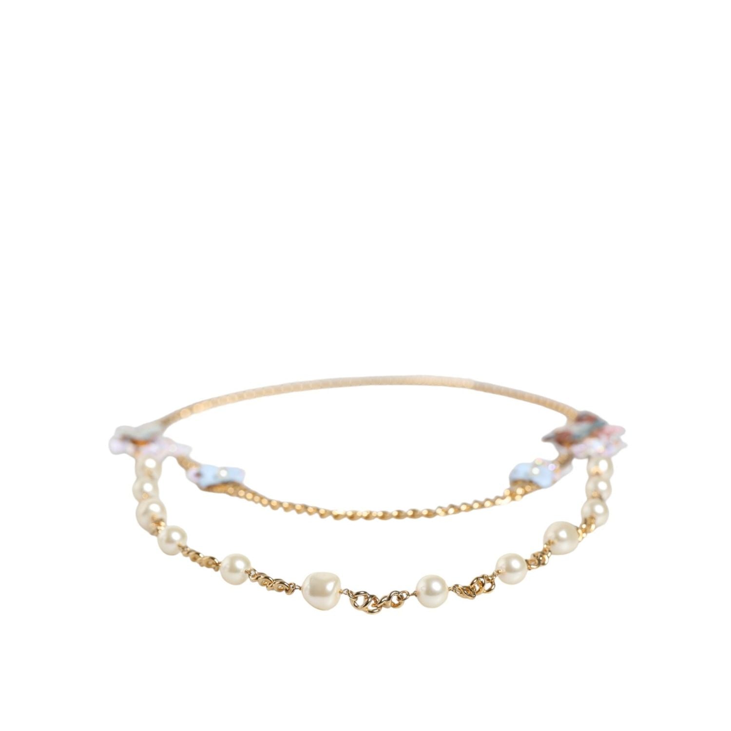 قلادة دولتشي آند غابانا الذهبية المصنوعة من النحاس واللؤلؤ الكريستالي متعدد الطبقات