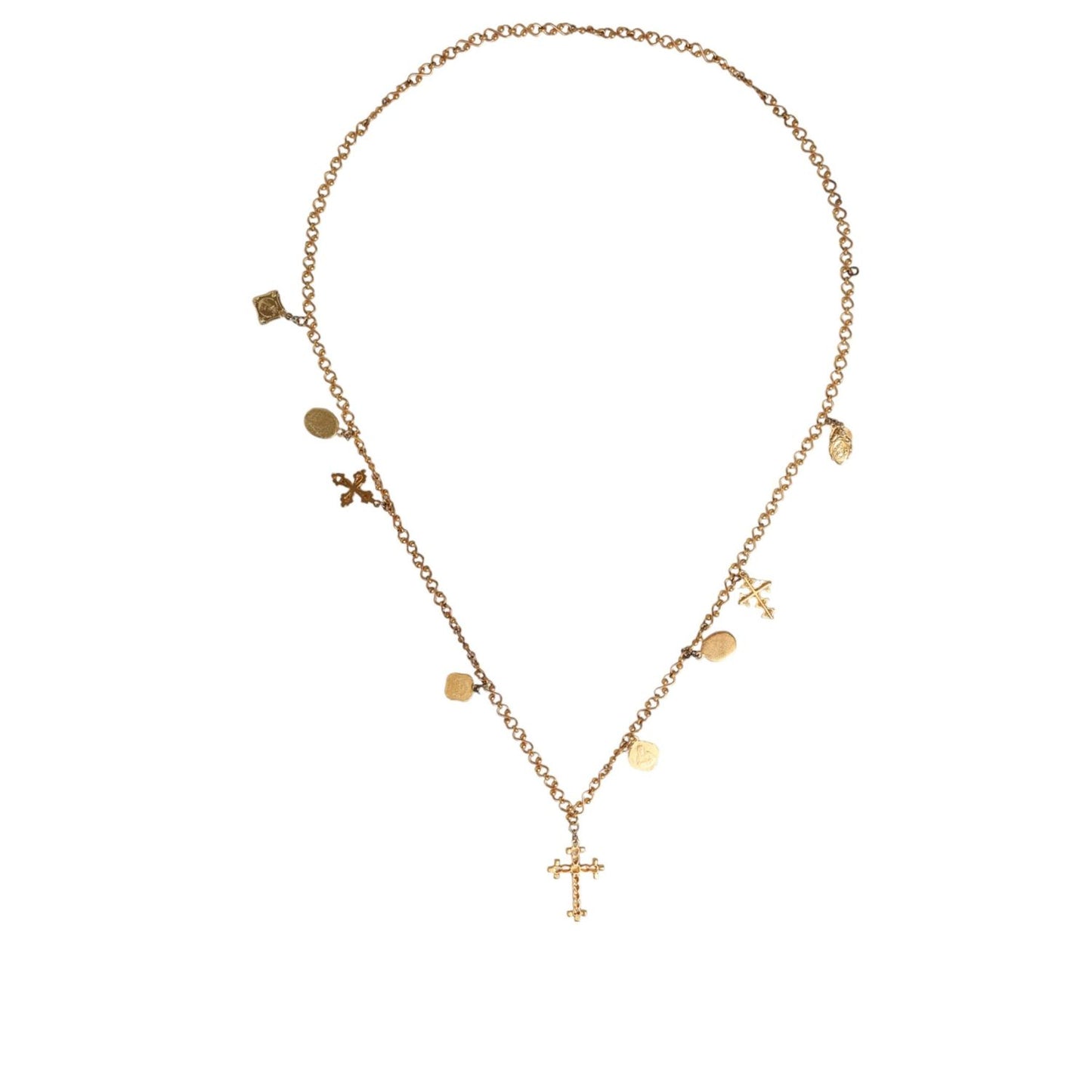 Dolce & Gabbana Gold Tone Brass Chain Religious Cross Pendant Necklace