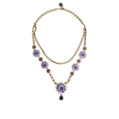 Dolce & Gabbana Gold Tone Floral Crystals Embellished Layered Necklace Necklace