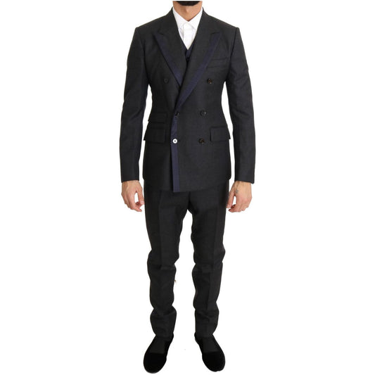 Dolce & Gabbana Elegant Gray Polka Dot 3-Piece Suit Suit gray-wool-blue-silk-double-breasted-suit