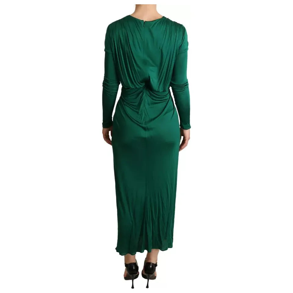 Dolce & Gabbana Dark Green Viscose Long Sleeve Midi Dress