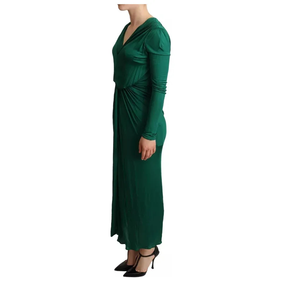 Dolce & Gabbana Dark Green Viscose Long Sleeve Midi Dress