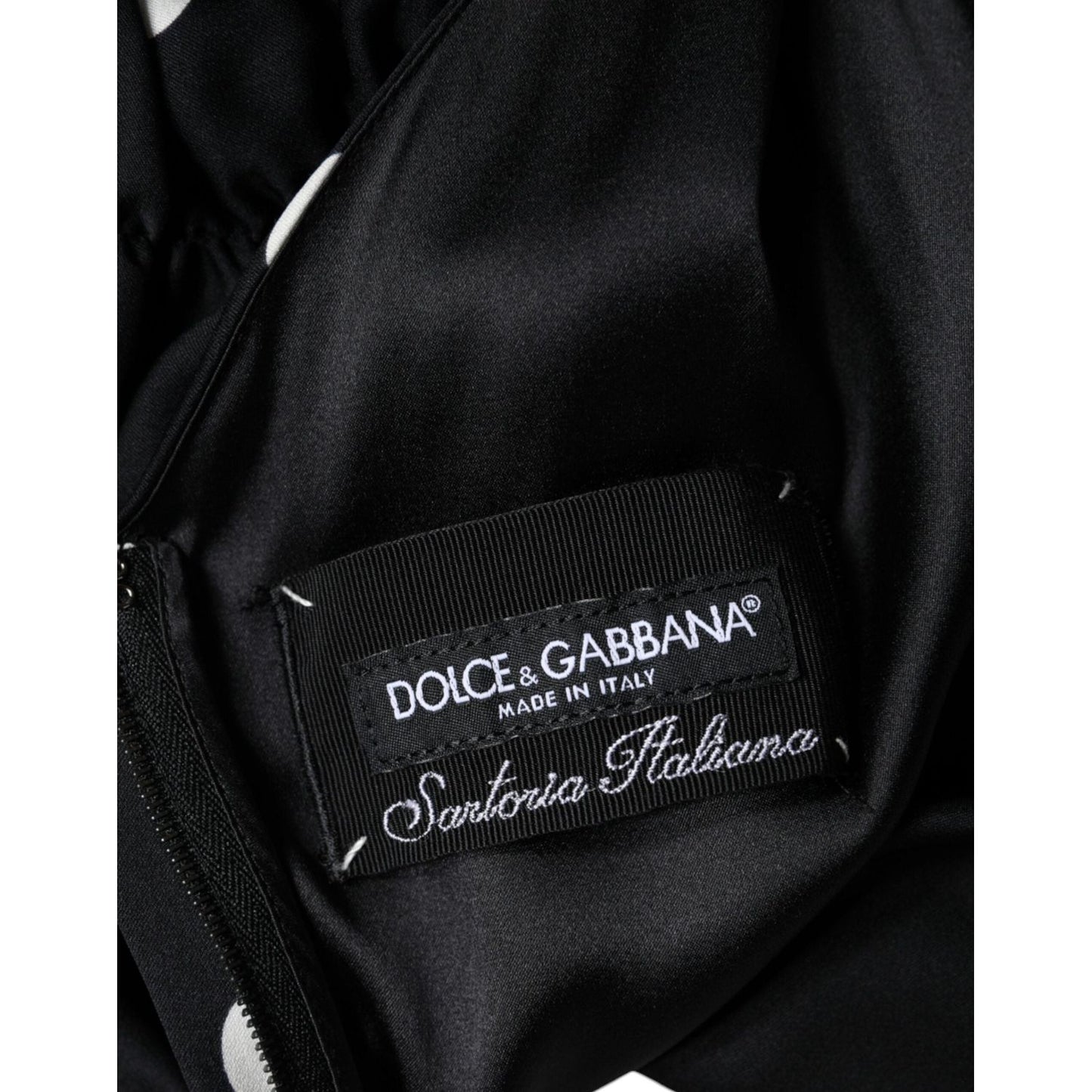 Dolce & Gabbana Black Silk Polka Dot V-neck Tassel Midi Dress