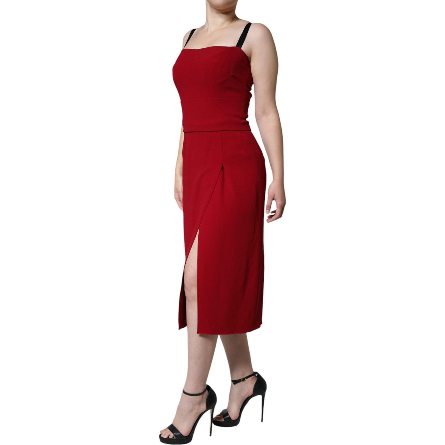 Dolce & Gabbana Red Viscose Stretch Side Slit Sheath Midi Dress Dolce & Gabbana