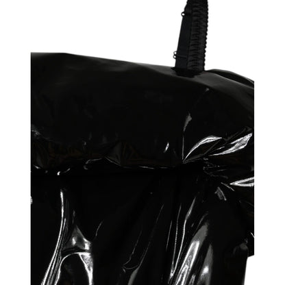 Dolce & Gabbana Black Polyester Ruched Coated Mini Dress