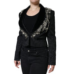 Dolce & Gabbana Black Jacquard Crystal Floral Jacket Blazer